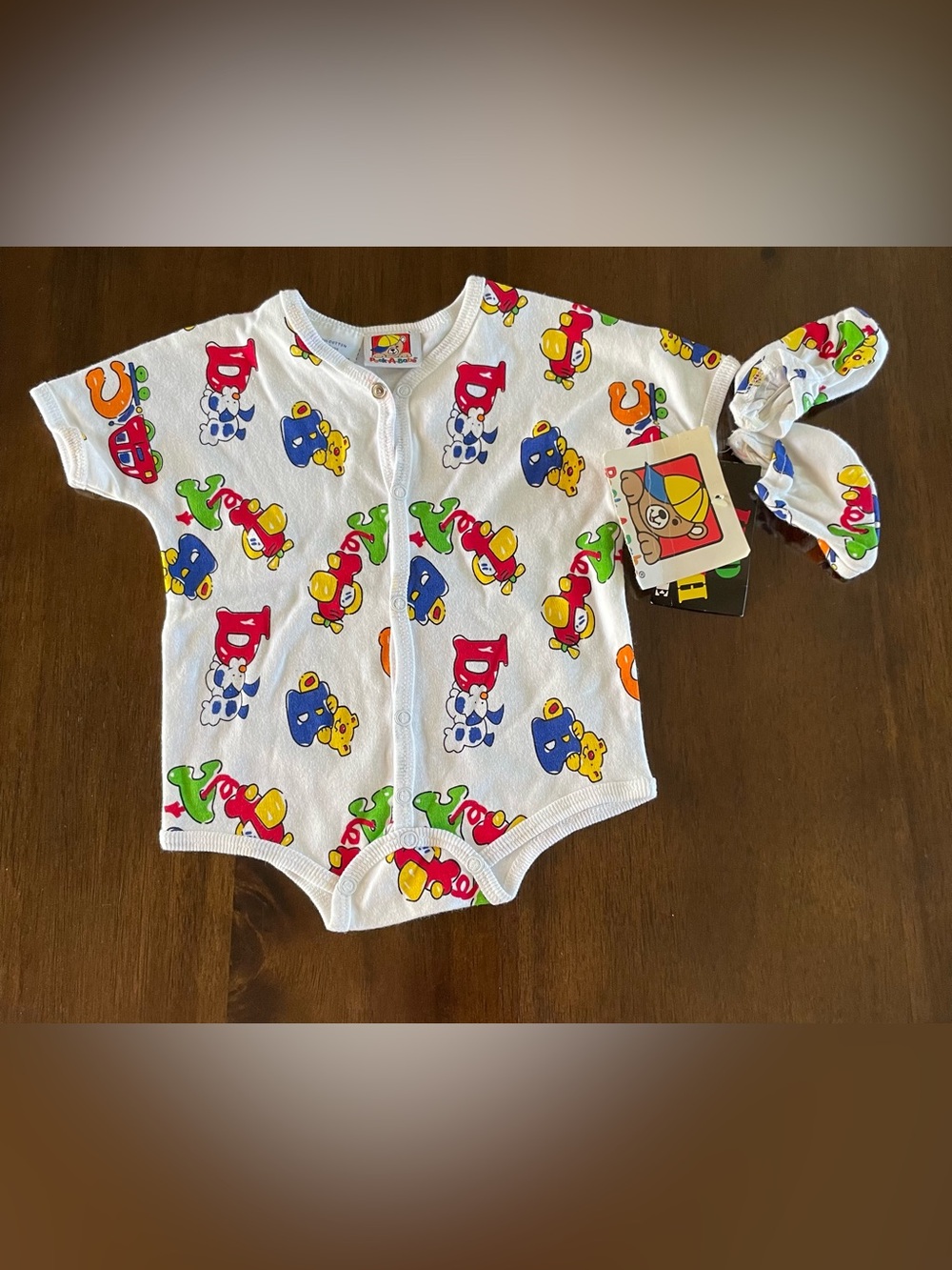 Peek-A-Babe Vintage NWT Bear Print One-Piece 6-9 Months Short Sleeve w/Booties